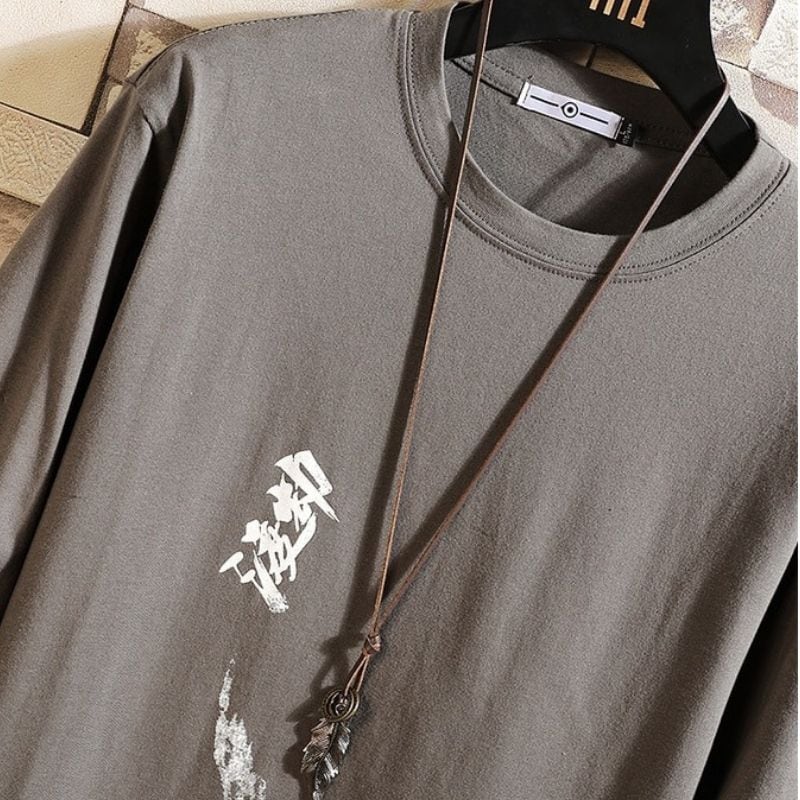 Camiseta Japonesa Dragón Negro Gris foto 1