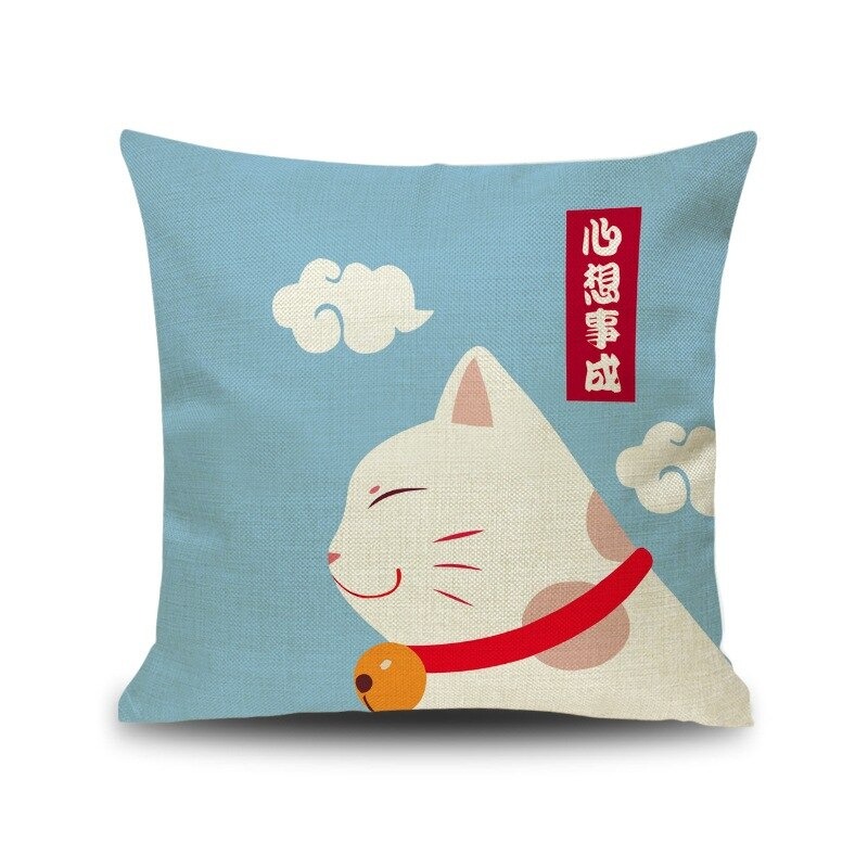Funda-de-almohada-japonesa-azul-gato