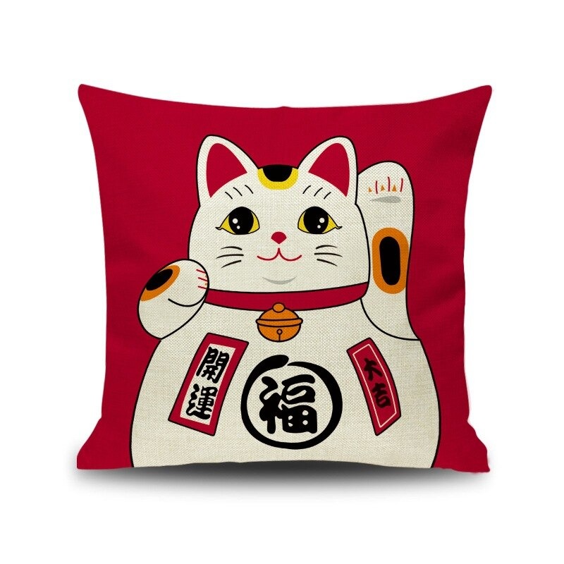 Funda-de-almohada-japonesa-rojo-gato