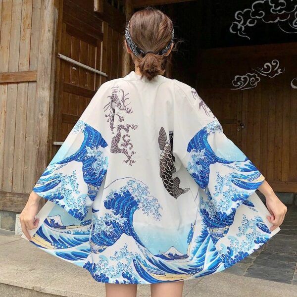 Kimono blanco Ola de Kanagawa