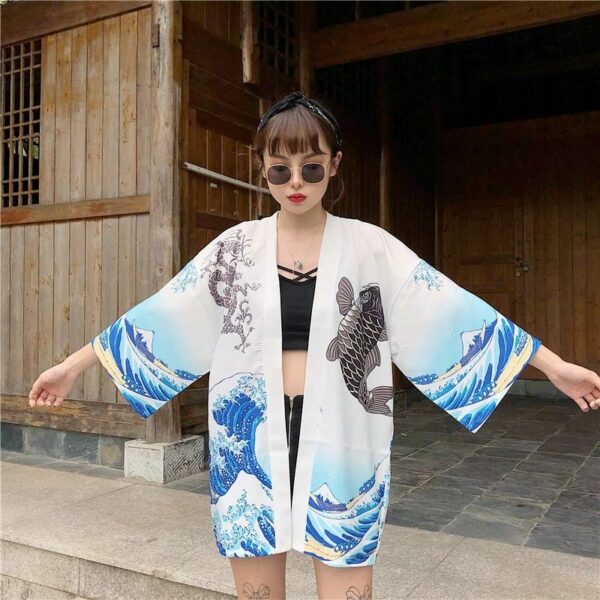Kimono blanco Ola de Kanagawa foto 1