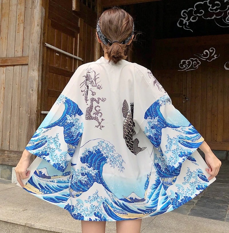 Kimono blanco Ola de Kanagawa