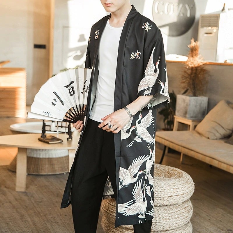 Kimono japonés hombre (mil pájaros) foto 2