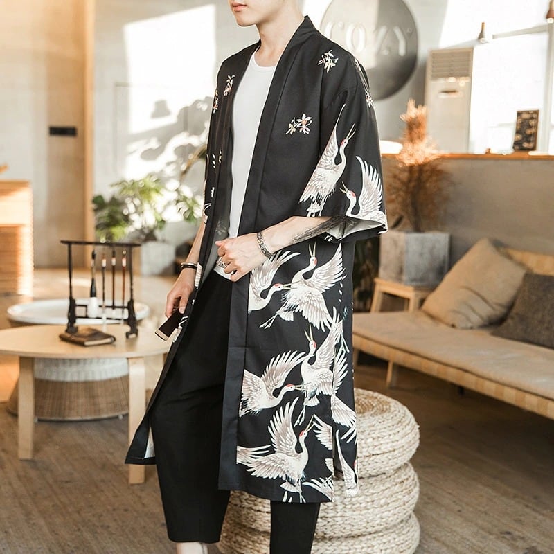 Kimono japonés hombre (mil pájaros) foto 3