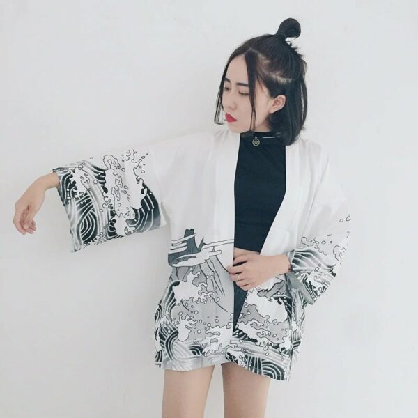 Kimono mujer blanco serpiente dragón foto 1