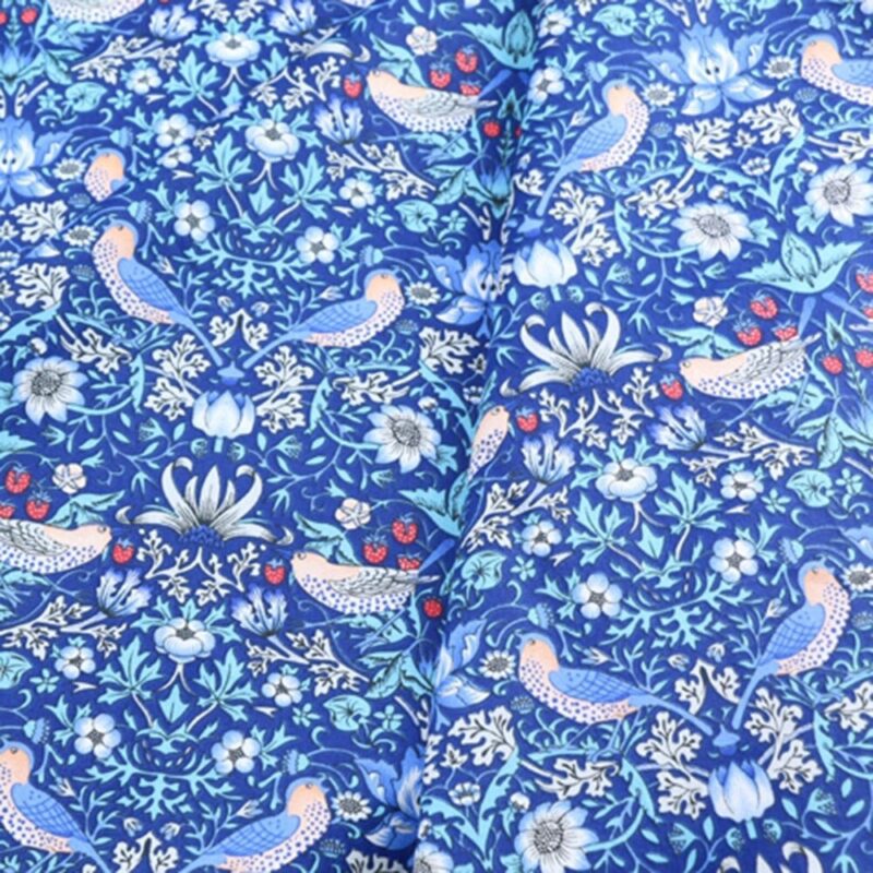 Tela-de-algodon-japones-azul-con-flores