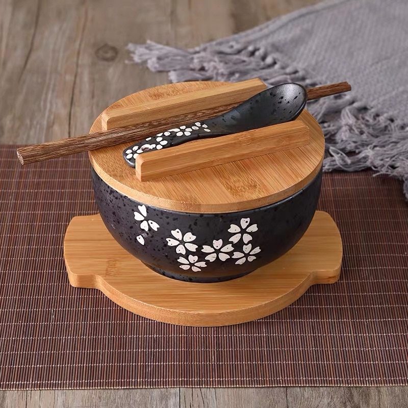Cuenco japonés de cerámica para ramen, negro sólido, SENPU