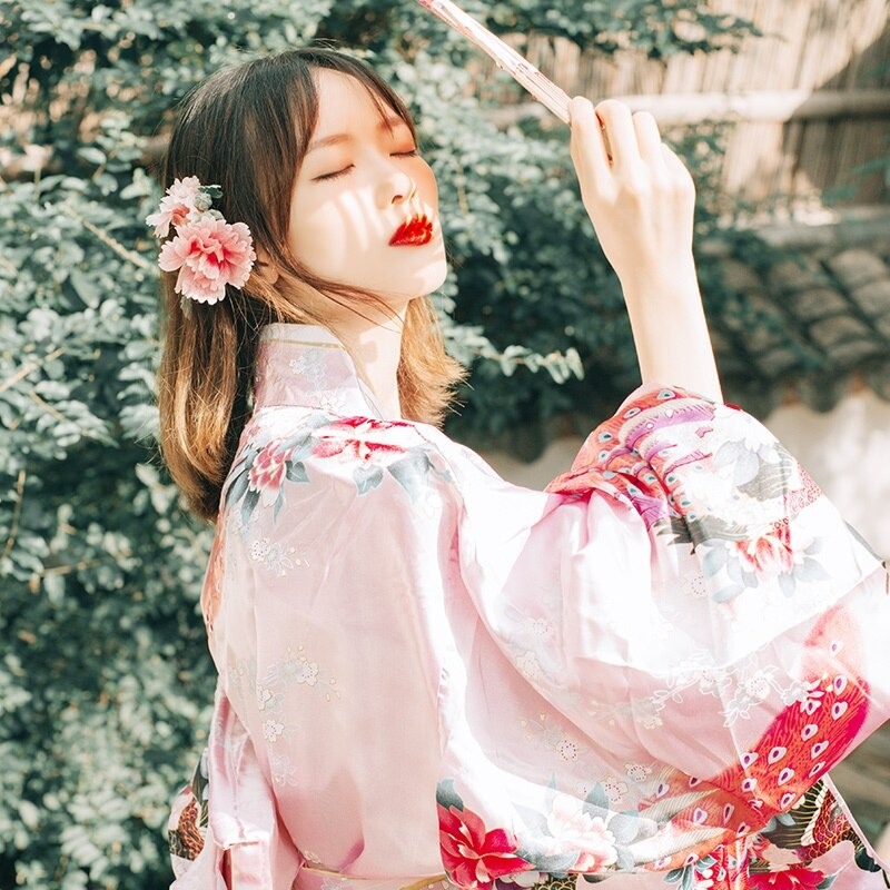 heroína vergüenza Pelmel Kimono japonés rosa mujer | Mundo japones