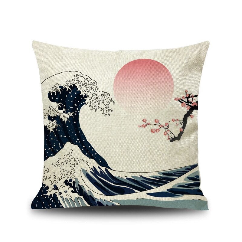 Funda de almohada japonés ola de Kanagawa