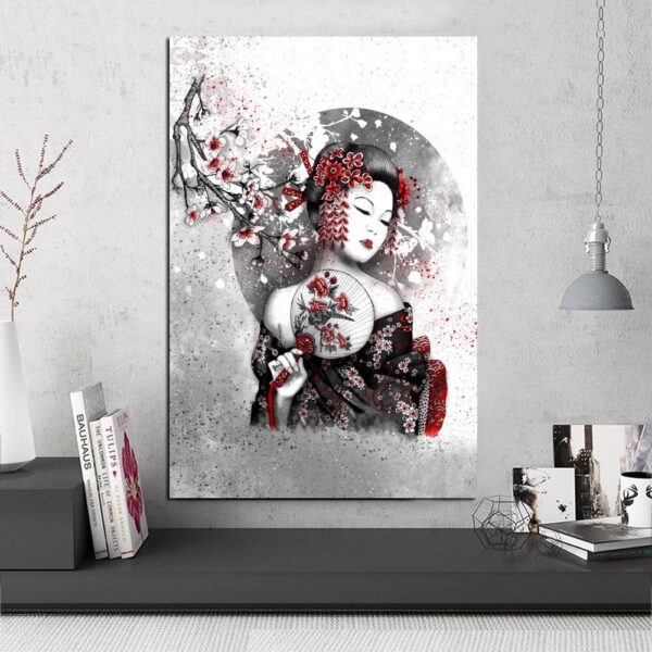 Cuadro japonés flores y geisha imagen 5