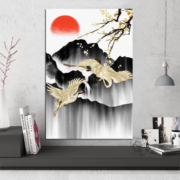 Cuadro japonés grúas y montañas imagen 5