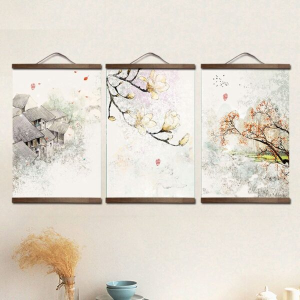 Cuadro japonés ramas y flores