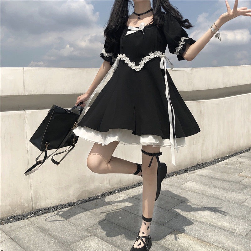 Vestido japonés negro Harajuku