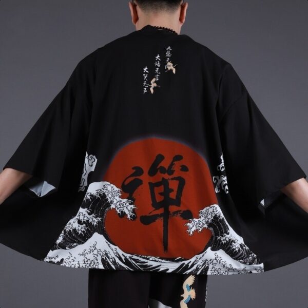kimono hombre Ola de Kawagawa y sol rojo